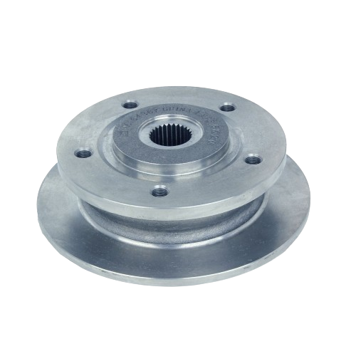 Metal brake hub kit component with central splined hole and multiple mounting holes for home improvement tools