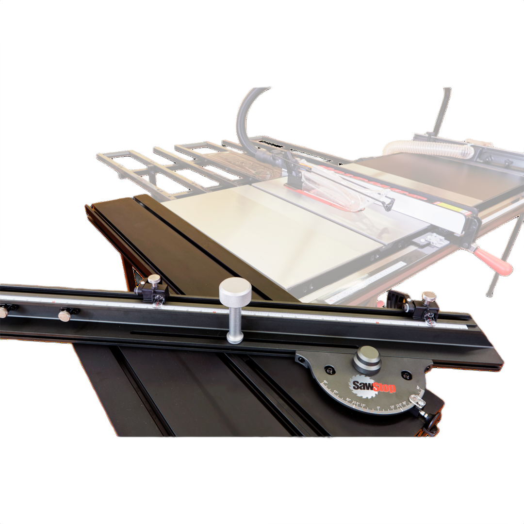 Black metal crosscut sliding table attachment with angle adjustment for woodworking and power tool accessories collections