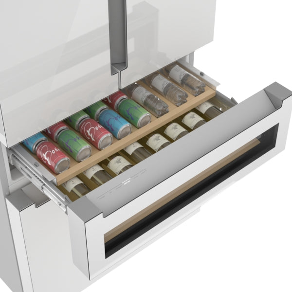 800 Series, French Door Bottom Mount Refrigerator, Glass door, 36'', White, Total No Frost