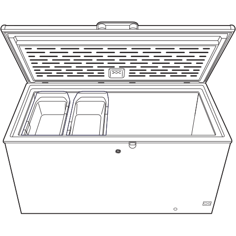 Open manual defrost chest freezer with two removable storage baskets from kitchen appliances and freezers collection