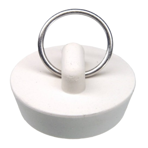 White rubber drain stopper with metal ring for kitchen and bathroom sink repair and plumbing parts under $50