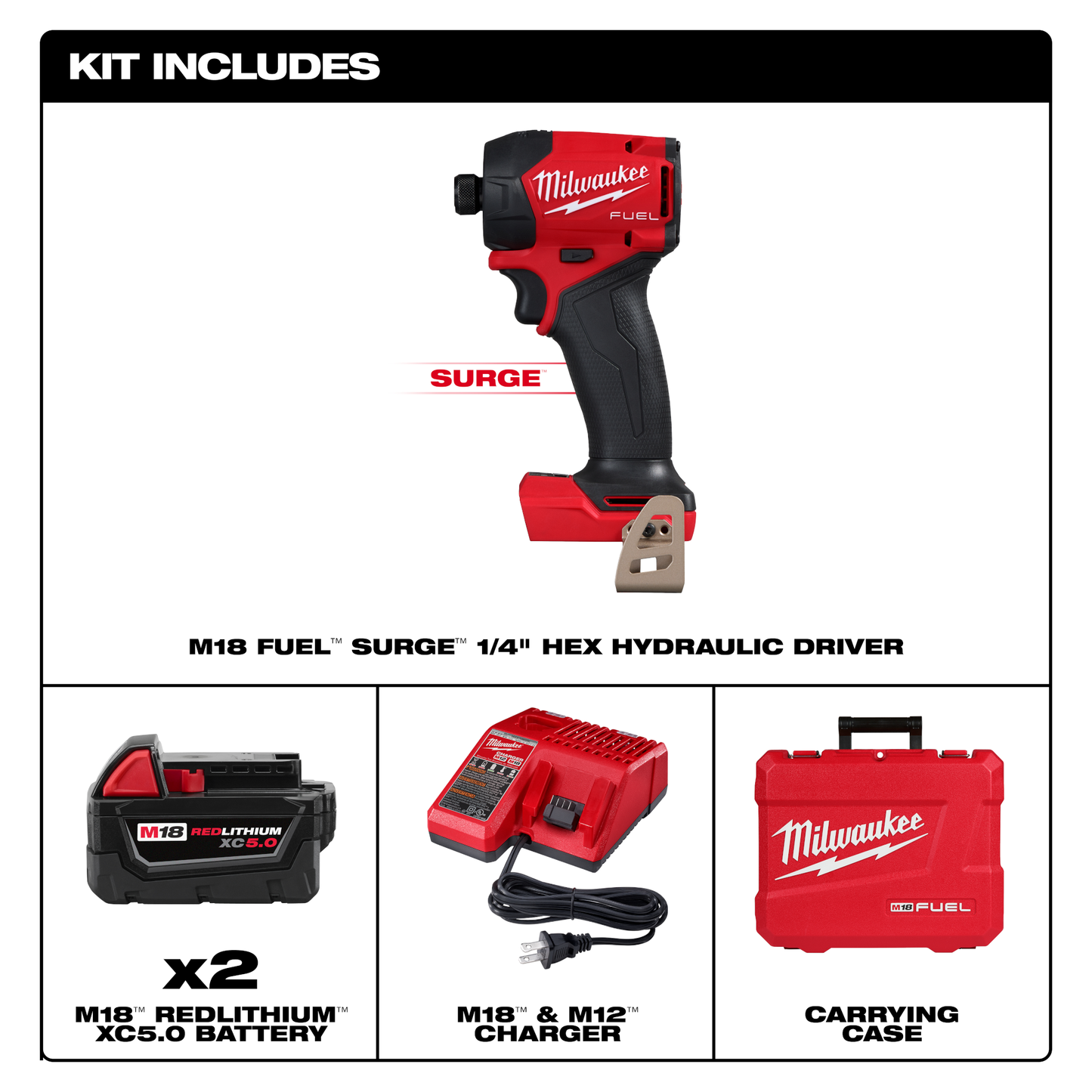Milwaukee M18 FUEL™ SURGE™ 1/4" Hex Hydraulic Driver Kit