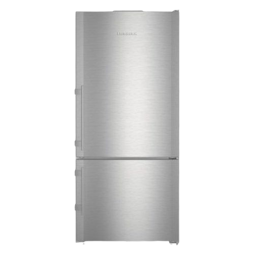 Freestanding stainless steel refrigerator freezer with bottom freezer and right side hinge in kitchen appliance collections