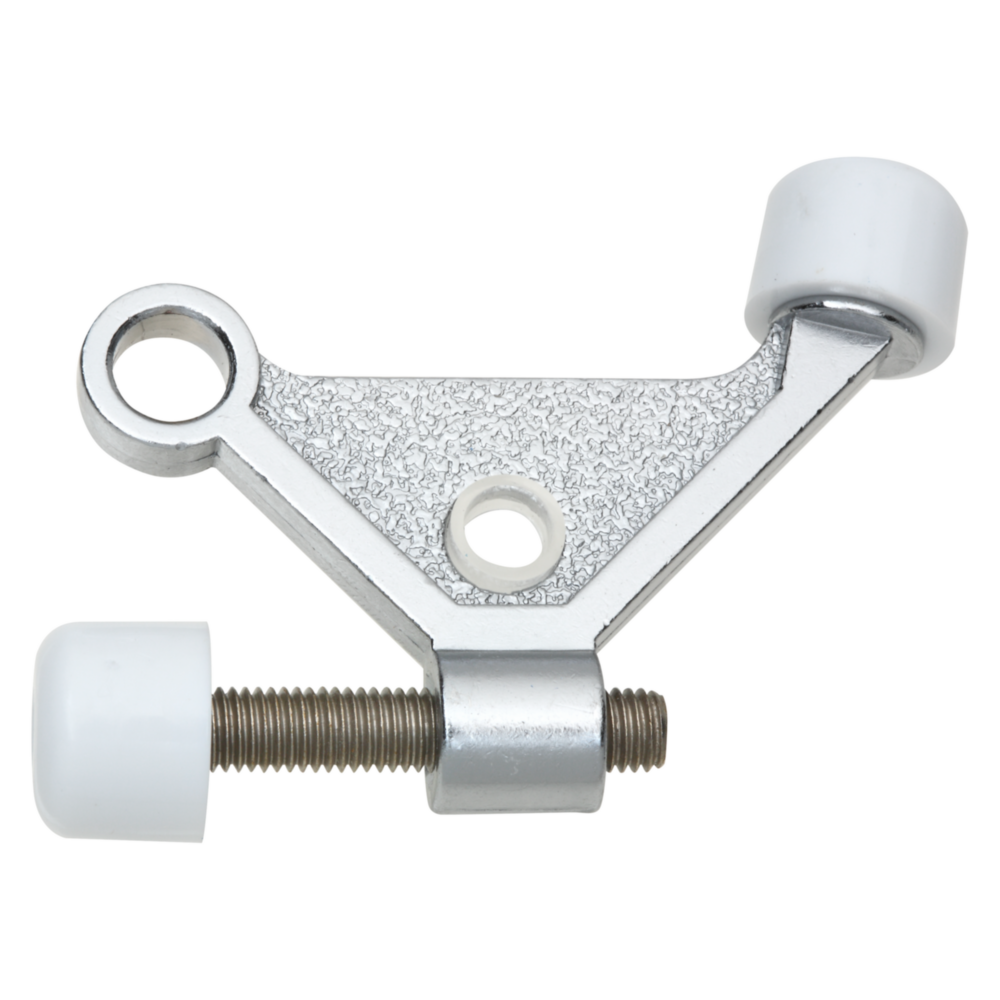 Satin chrome zinc hinge pin door stop with adjustable rubber tips for wall and door protection in door accessories collections