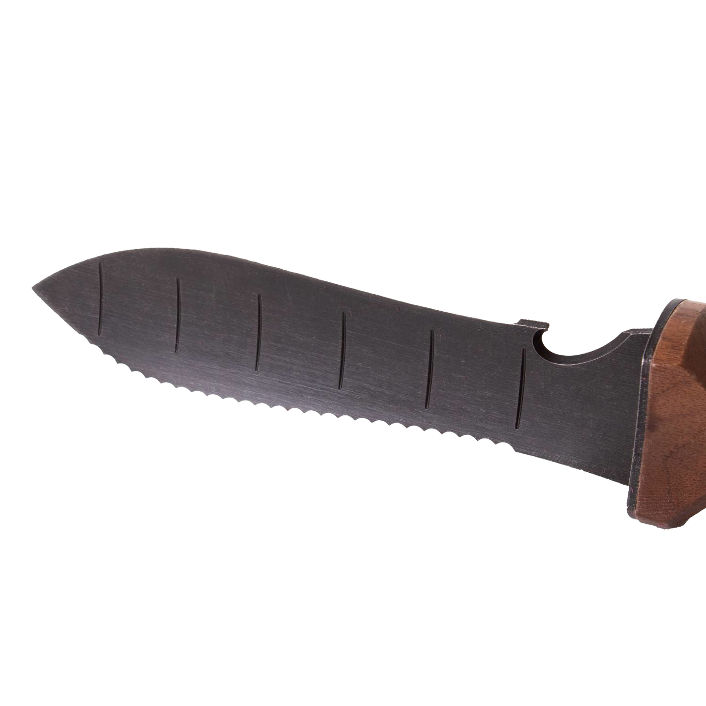 Serrated steel blade with measurement markings and wooden handle detail for garden and woodworking hand tools under $50 collections