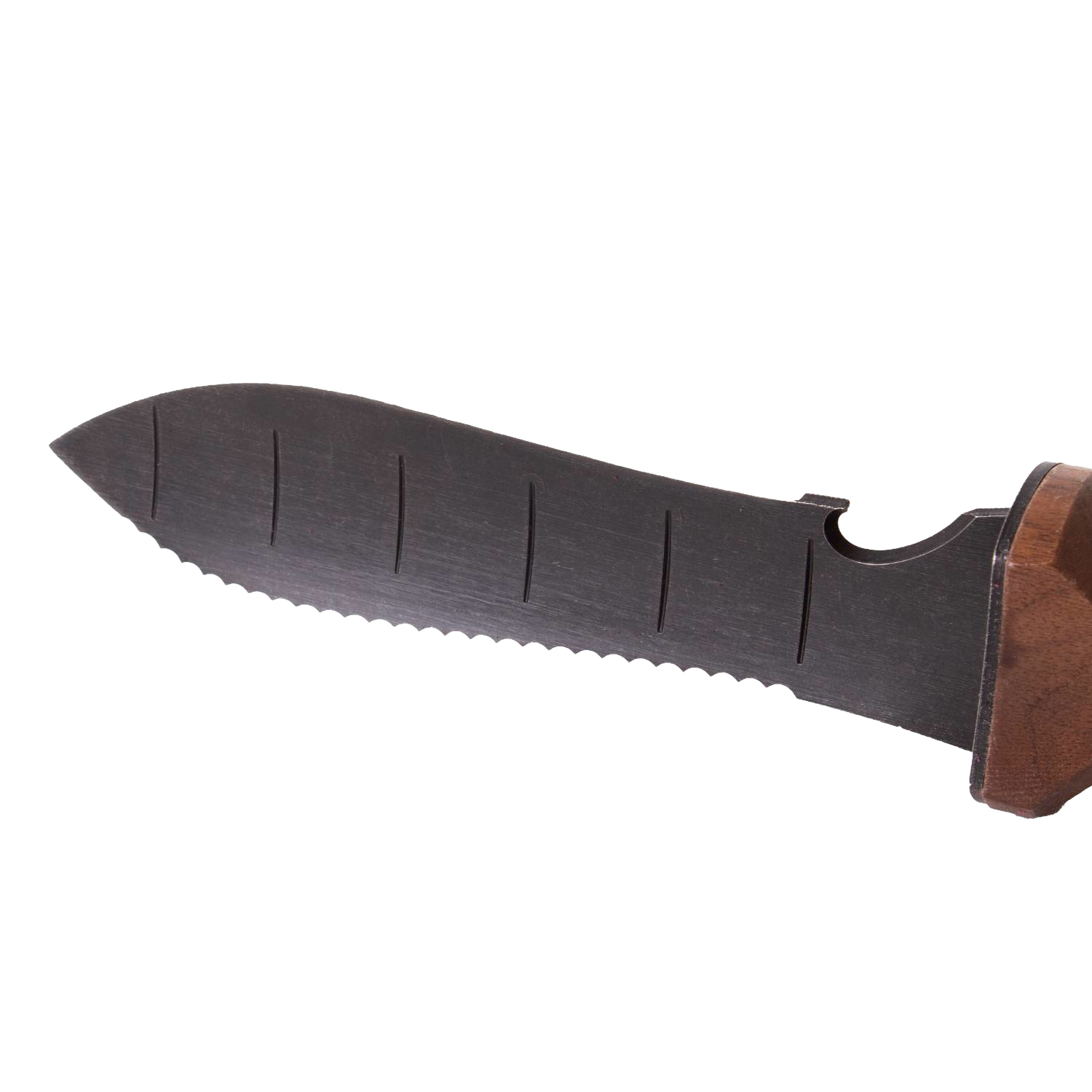 Serrated steel blade with measurement markings and wooden handle detail for garden and woodworking hand tools under $50 collections