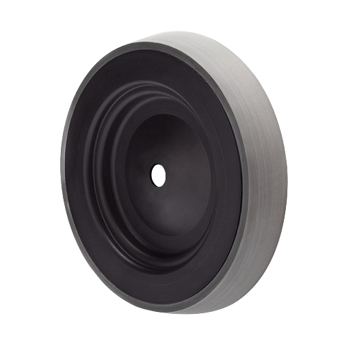 Composite honing wheel with grooved black center and smooth gray outer edge for home improvement tools use