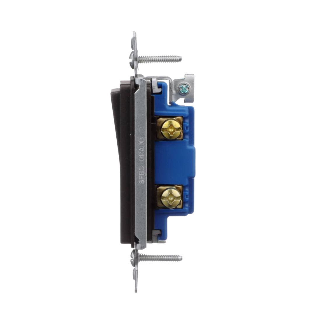 Oil rubbed bronze decorator switch with metal frame and brass terminals for home improvement wiring projects