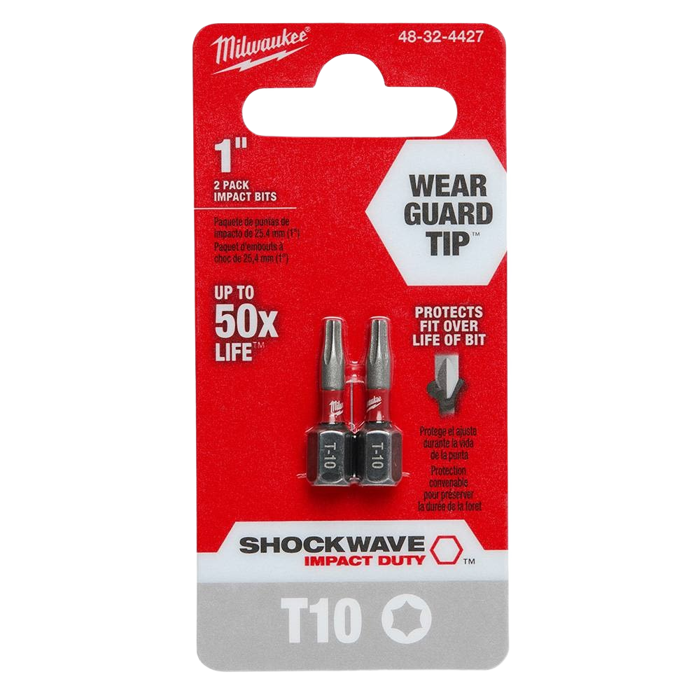Two 1-inch T10 TORX impact driver bits with Wear Guard Tip for durability in power tool accessories under $50