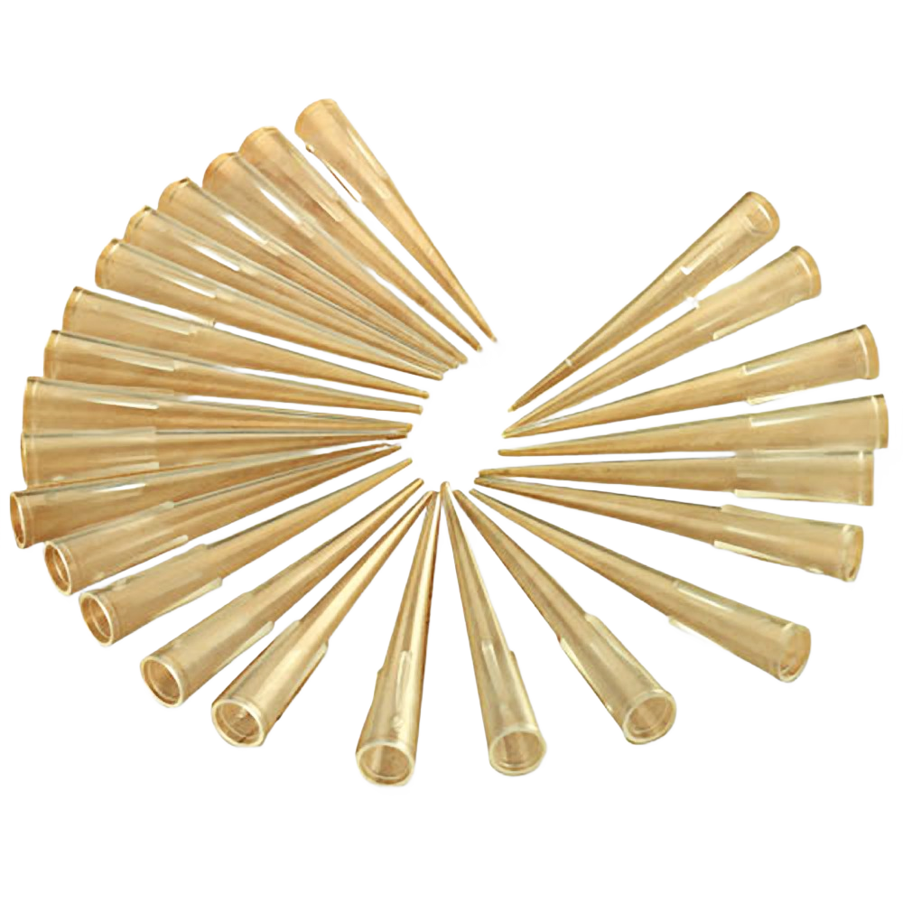 Set of clear plastic slip-on precision tips for controlled adhesive application in glue and paint supplies collections