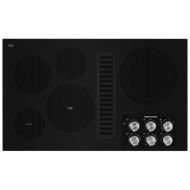 36" black electric cooktop with integrated downdraft ventilation and five cooking elements in appliances collection