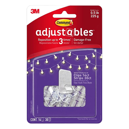 Pack of clear repositionable hooks with adhesive strips for damage-free hanging in hardware and fasteners collections under $50.