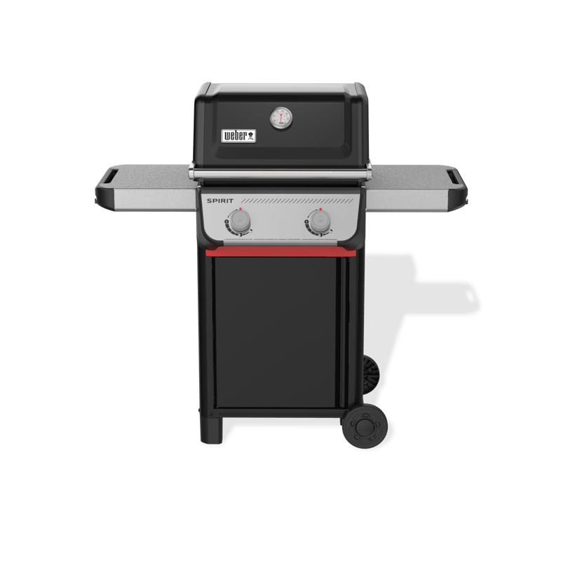 Compact black gas grill with dual control knobs and side shelves for outdoor grilling and lawn & garden use
