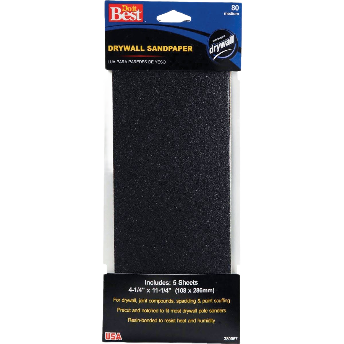 80-grit medium drywall sandpaper sheets in 5-pack, resin-bonded for durability, part of sandpaper and home improvement tools