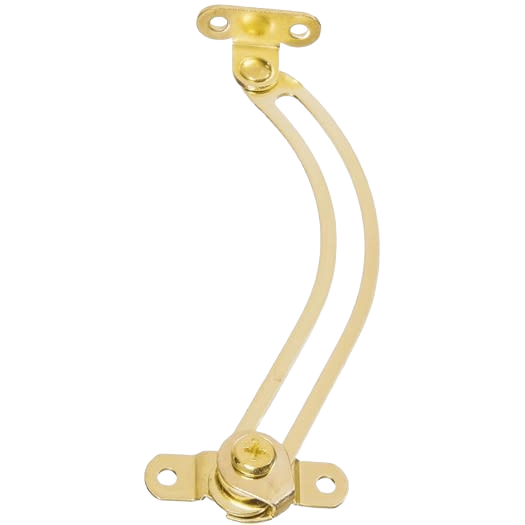 Left-handed friction lid support in polished brass finish for controlled opening in home improvement projects