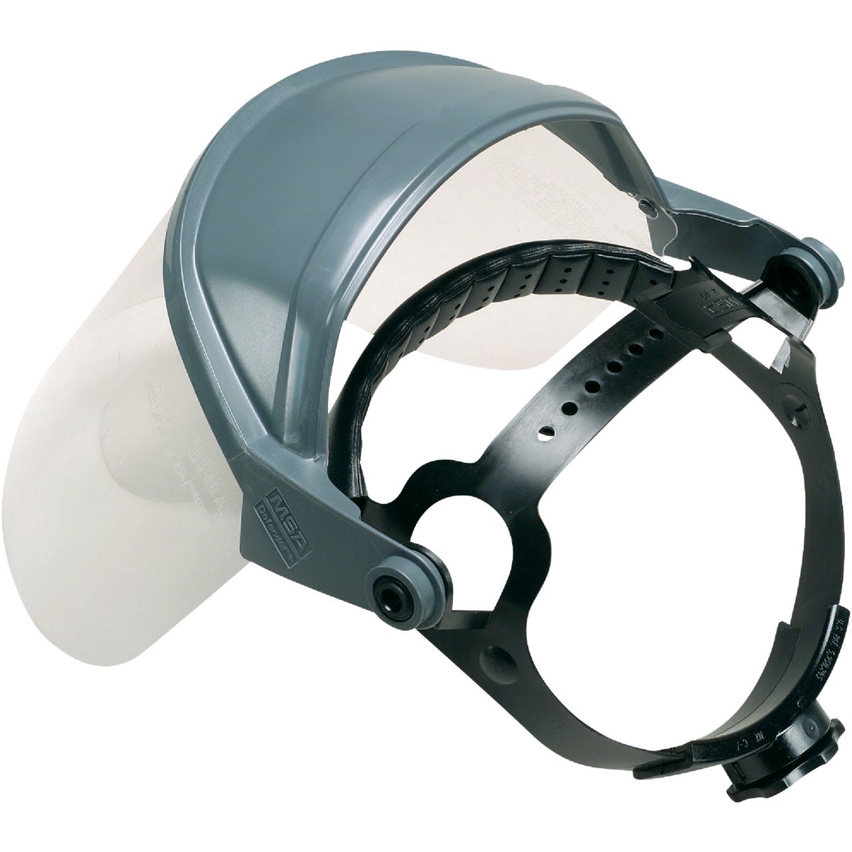 Adjustable gray face shield visor with clear plastic shield and ratchet suspension in safety gear and tool accessories under $50