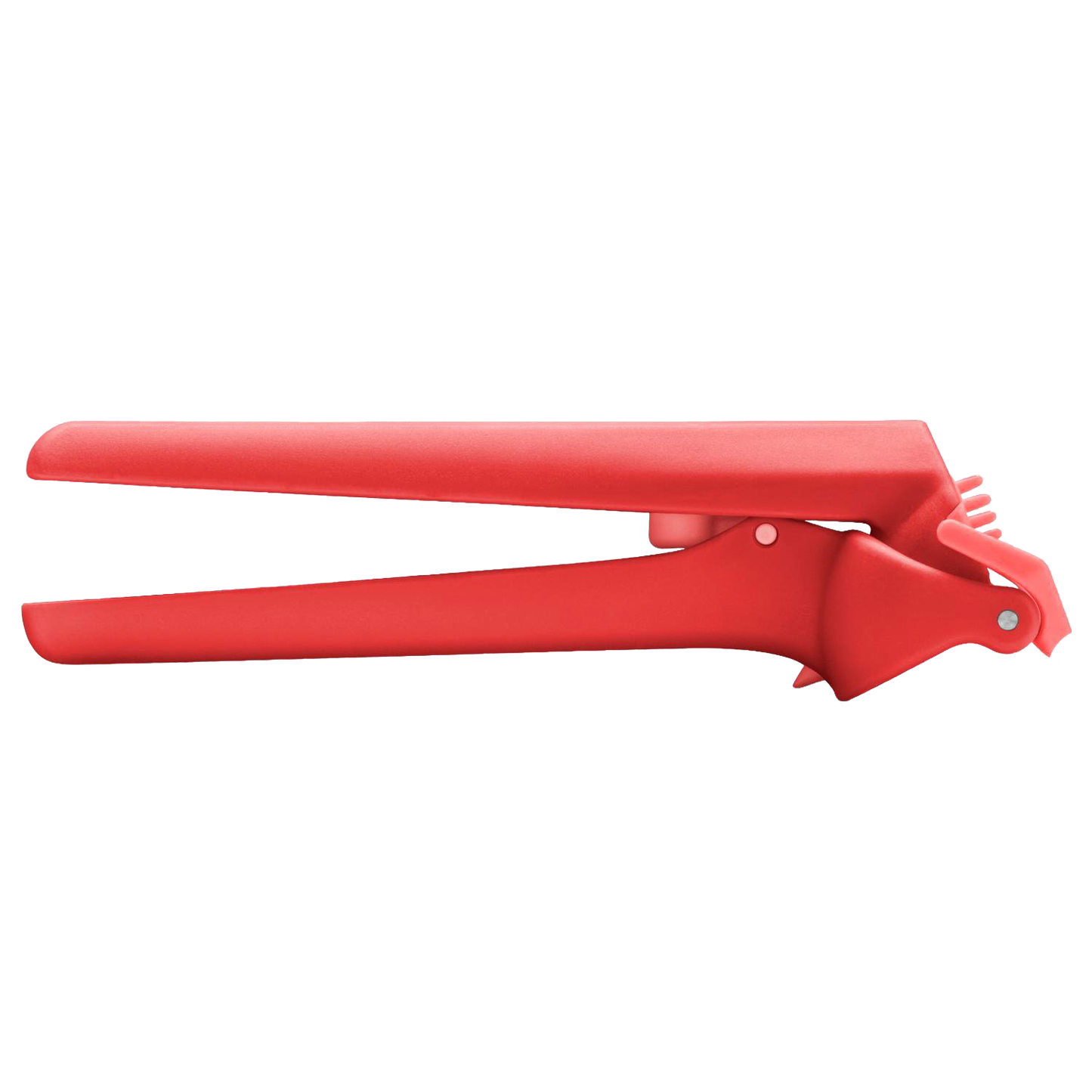 Red garlic press with ergonomic design for easy crushing, part of Kitchen Utensils and Kitchen Gadgets collections