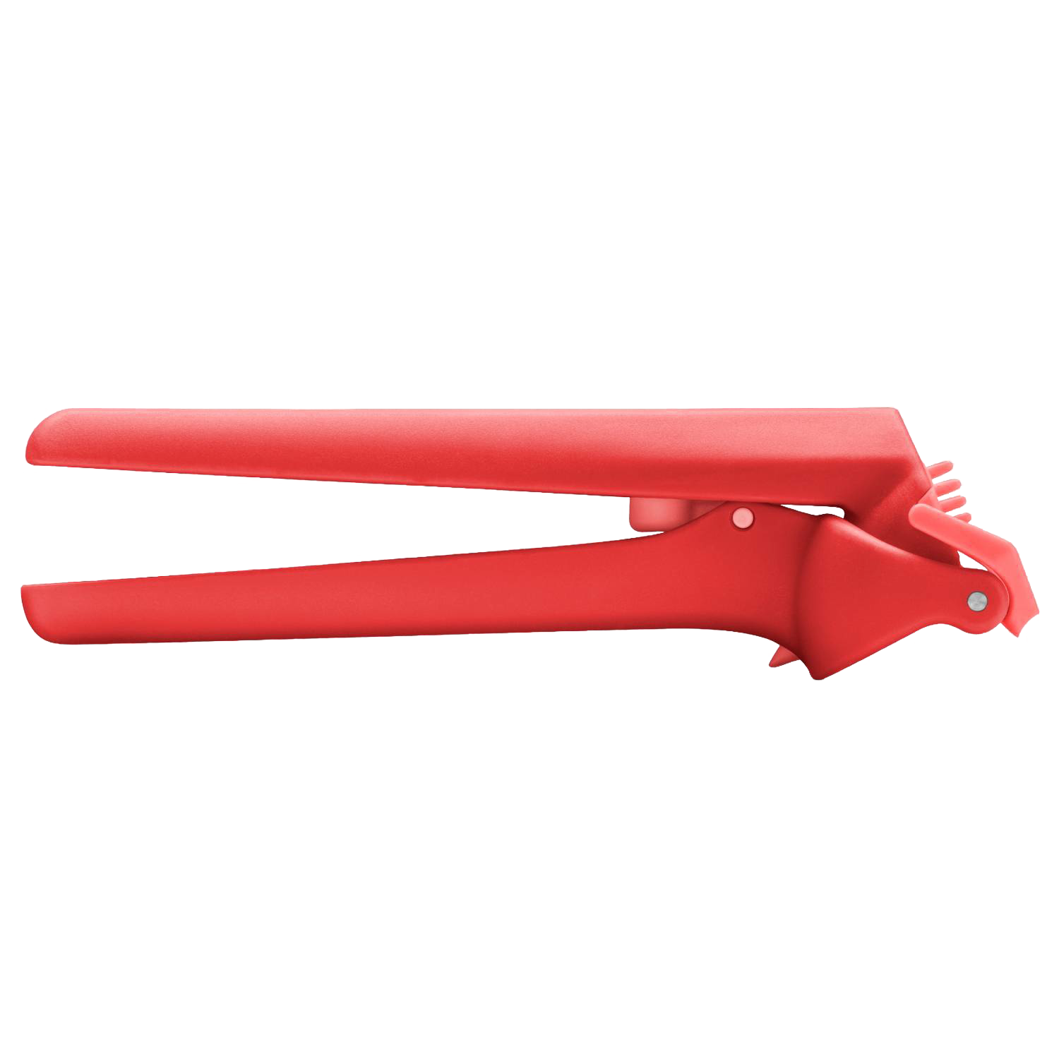 Red garlic press with ergonomic design for easy crushing, part of Kitchen Utensils and Kitchen Gadgets collections