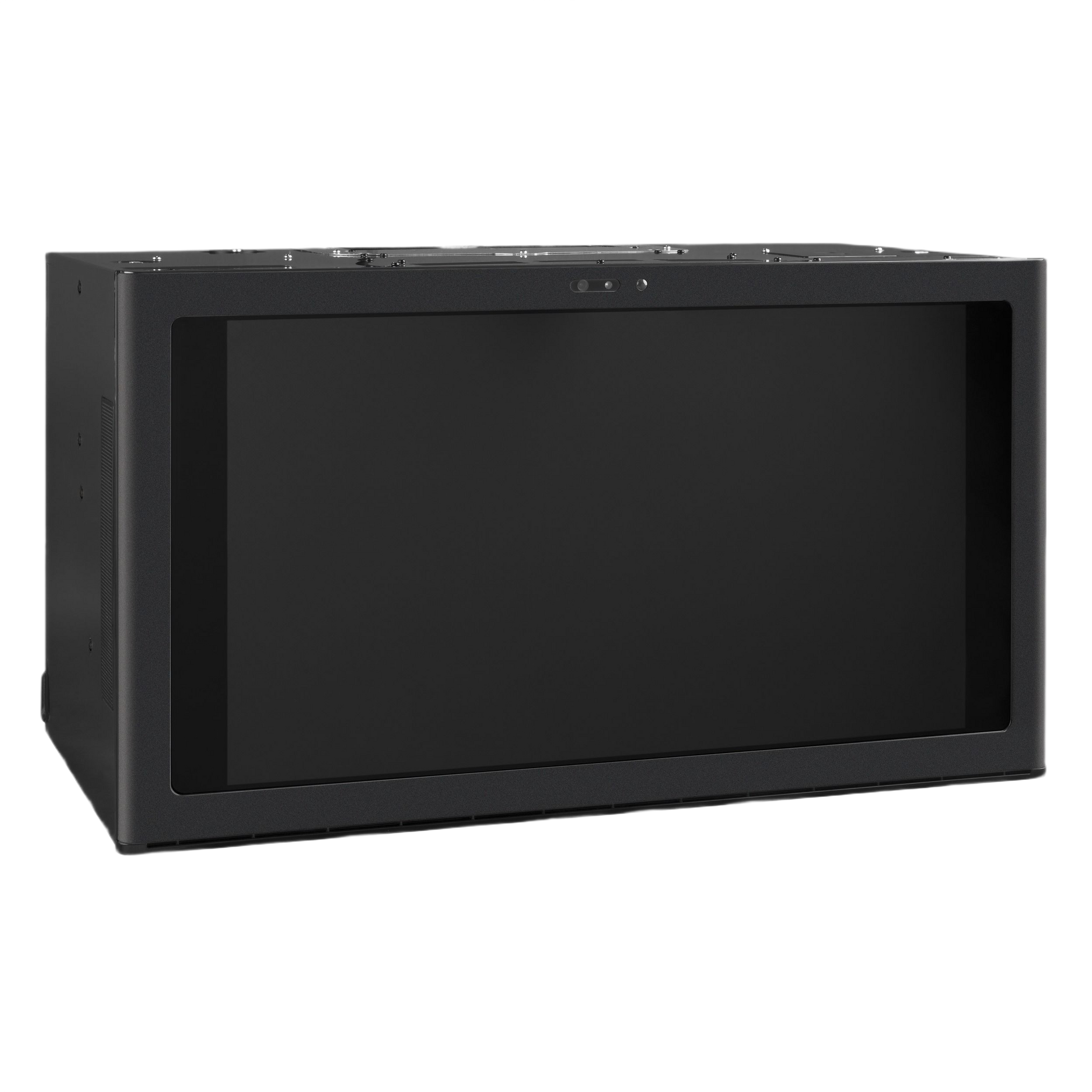 Black smart home center with large touchscreen and camera in Over the Range Hoods and Appliances collections
