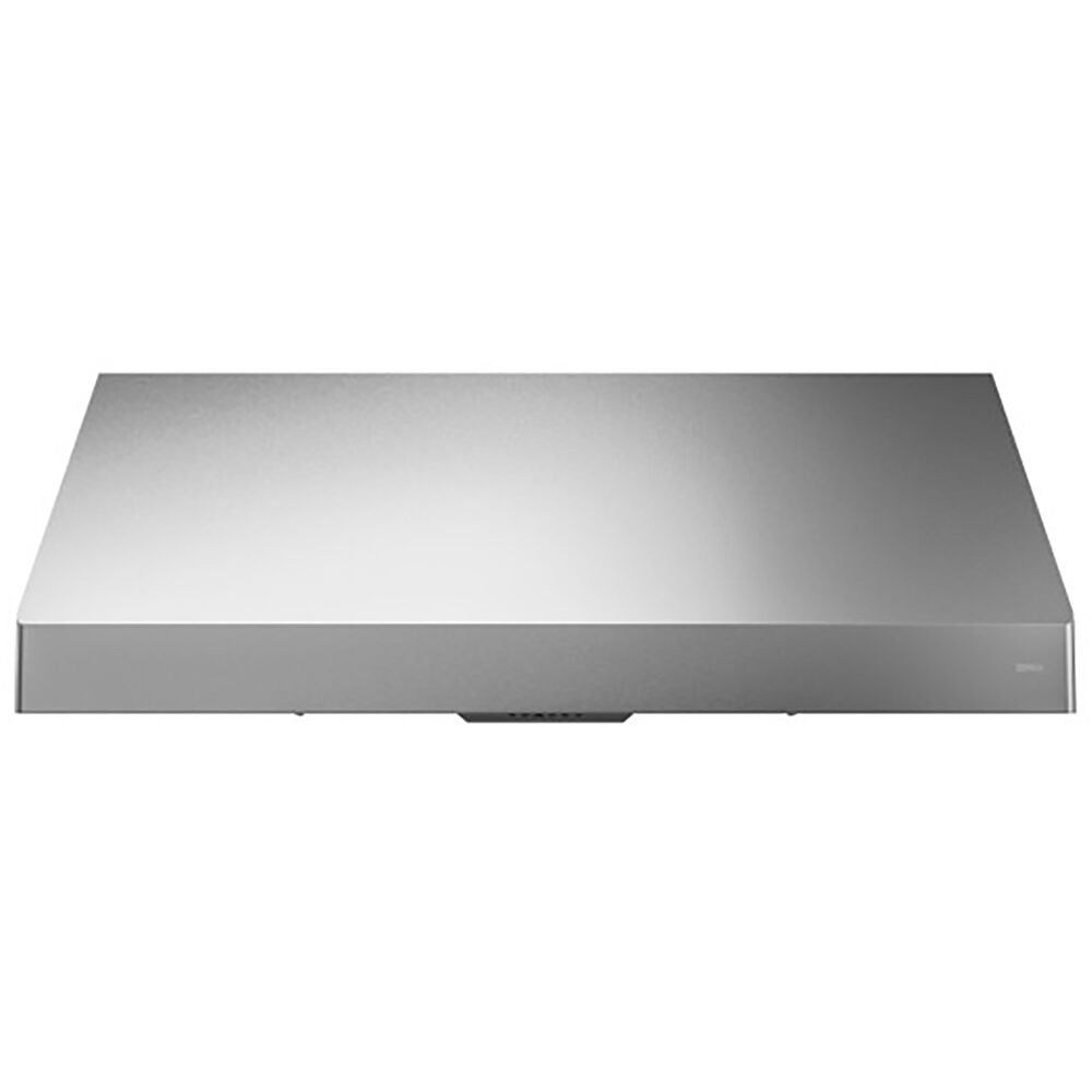 Sleek stainless steel canopy hood with built-in LED lighting for range hoods in kitchen and appliances collections