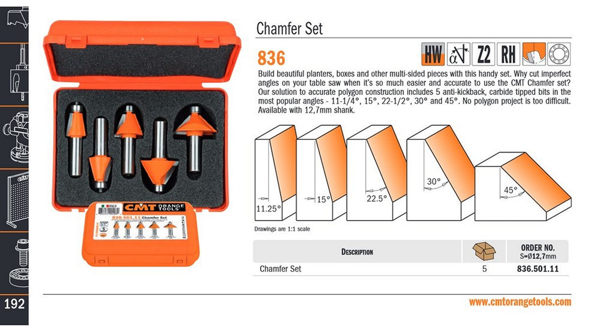 CMT Orange Tools 5-Pc Chamfer Set, 1/2" Shank