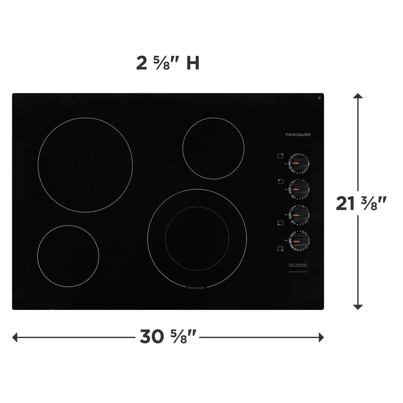 Black electric cooktop with four circular elements and four control knobs for home improvement kitchen appliances