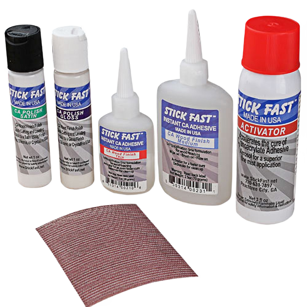 Set of Stick Fast CA wood finish and polish products with sanding pad for finishing and polishing under $50 in tools collection