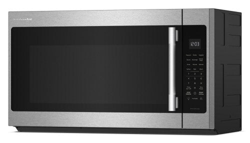 2.1 cu. ft. stainless steel microwave hood with digital display and designer handle from KitchenAid appliances collection