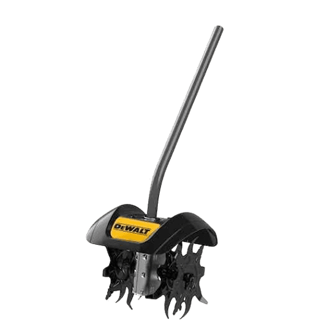 Black and yellow cultivator attachment with steel tines for outdoor power tools in trimmers and edgers collection