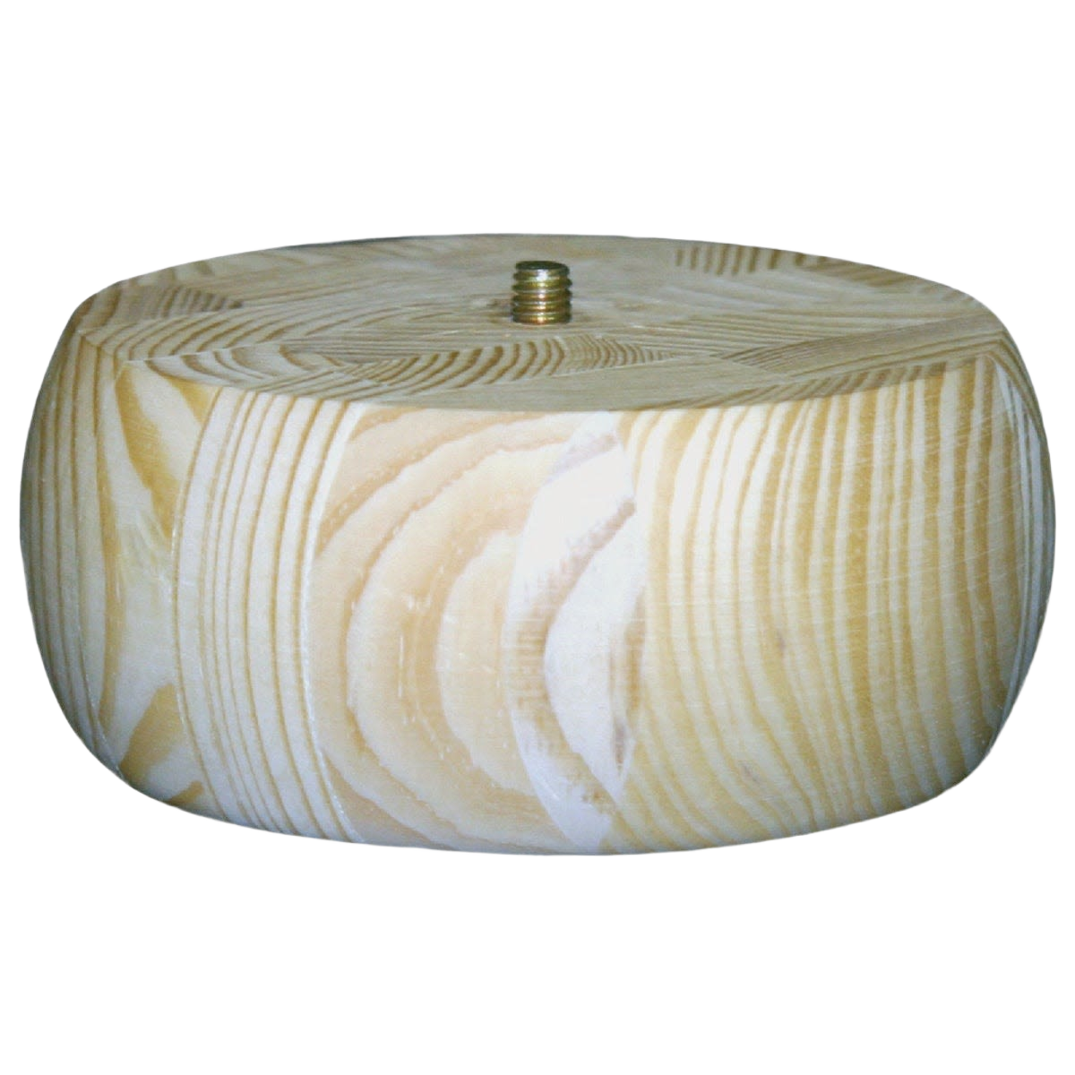 Round plain pine bun foot with visible wood grain and centered metal mounting screw for home improvement projects