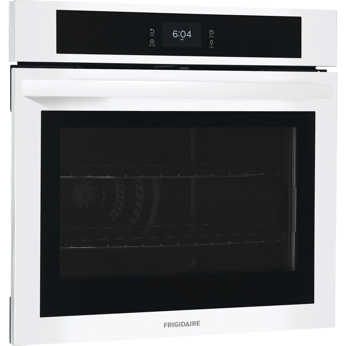 White electric wall oven with fan convection, large capacity, touch screen control panel from kitchen appliances collection