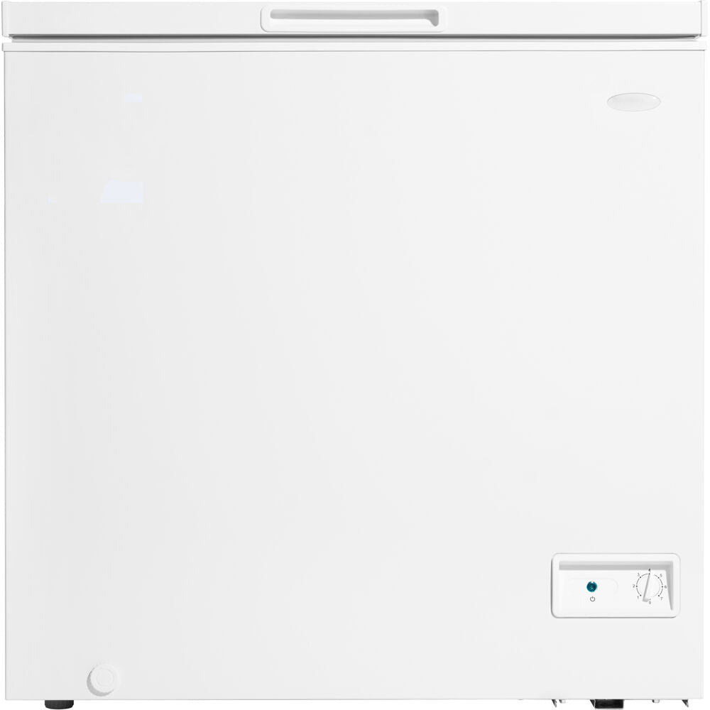 White chest freezer with up-front temperature control and single storage basket from kitchen appliances collection