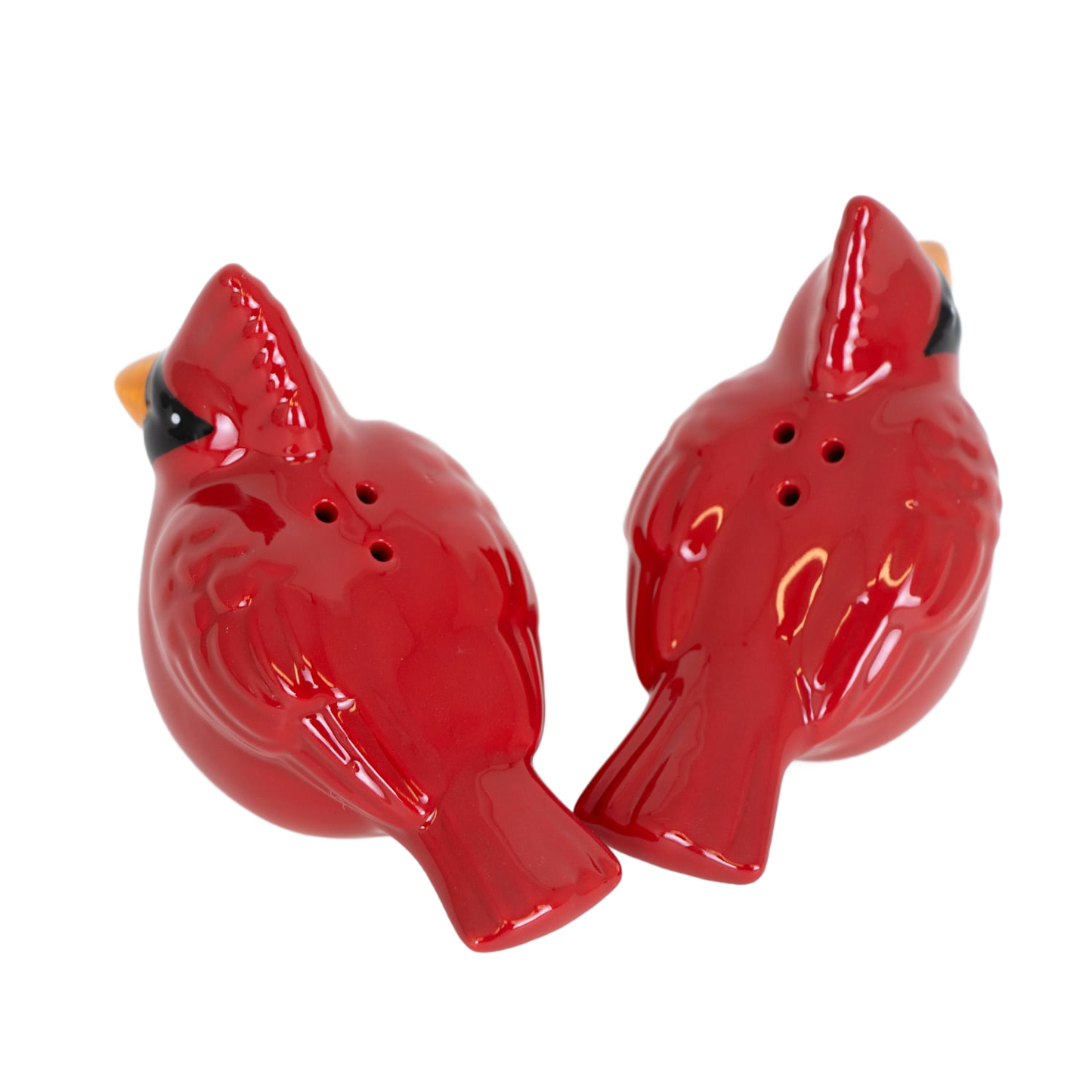 Set of two glossy red ceramic cardinal-shaped shakers for kitchen gadgets and Christmas decor under $50 collection