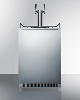 Stainless steel built-in kegerator with dual taps for home bar and kitchen appliances collection