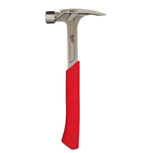 Smooth face rip claw hammer with silver head and red ergonomic grip for home improvement and tool use