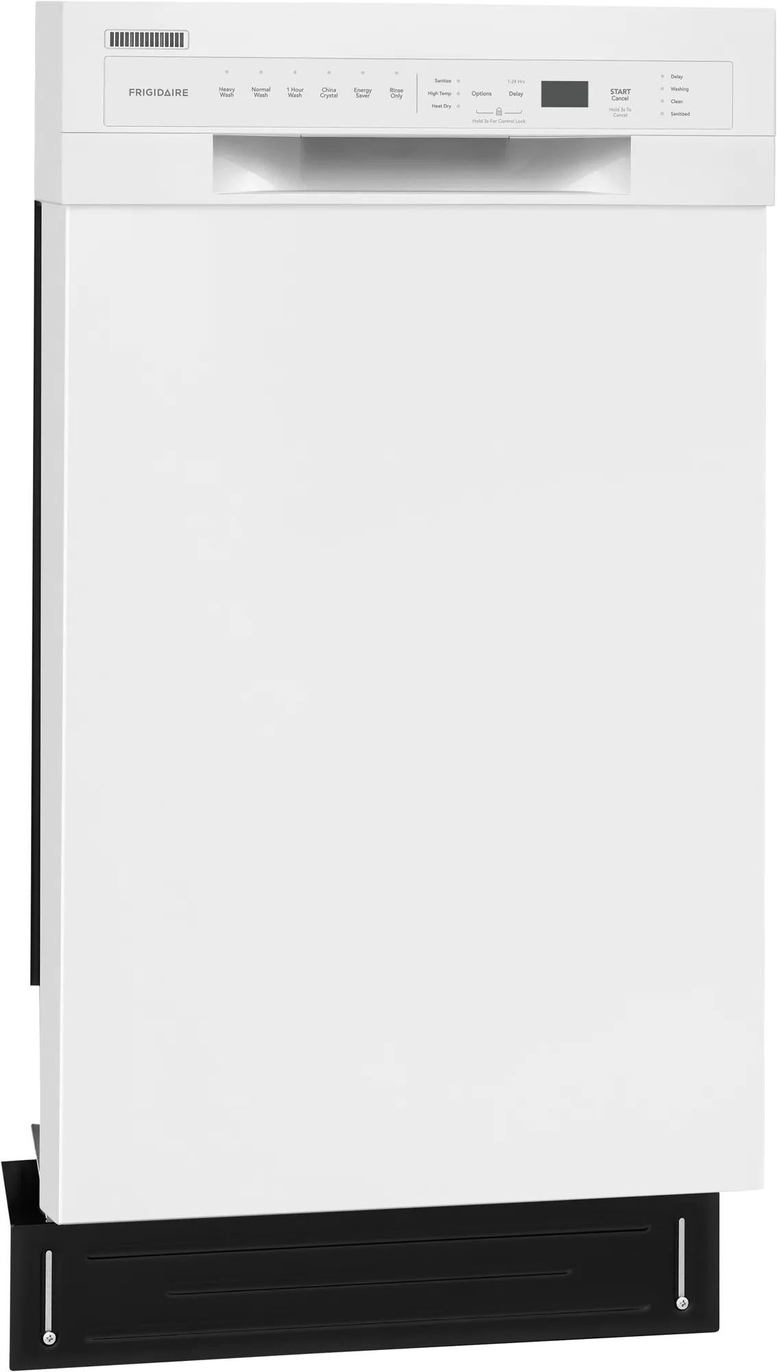 White 18-inch built-in dishwasher with top control panel and black kickplate from dishwashers and kitchen appliances collection