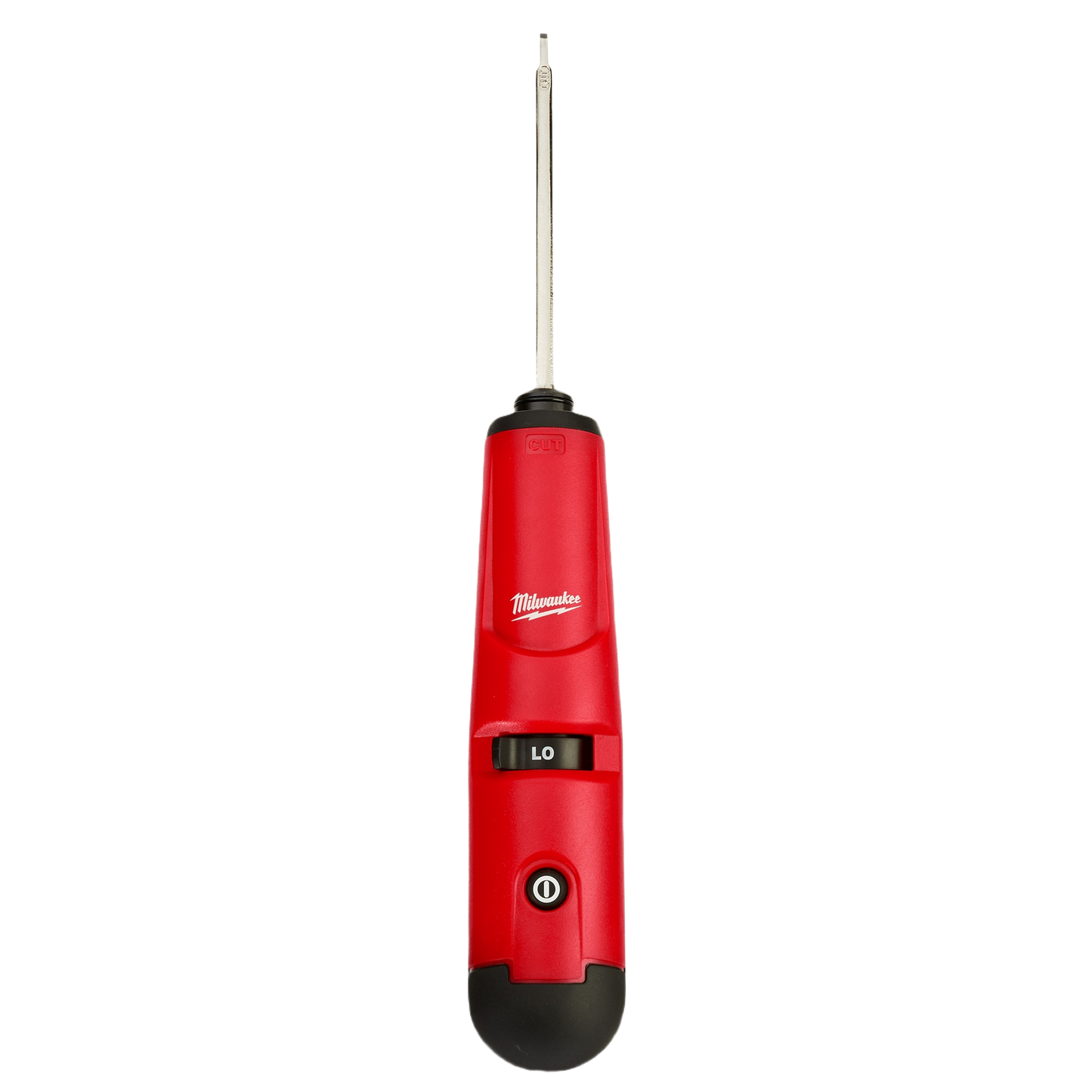 Red Milwaukee punchdown tool with extended metal blade and ergonomic grip for precise telecommunications and home improvement use