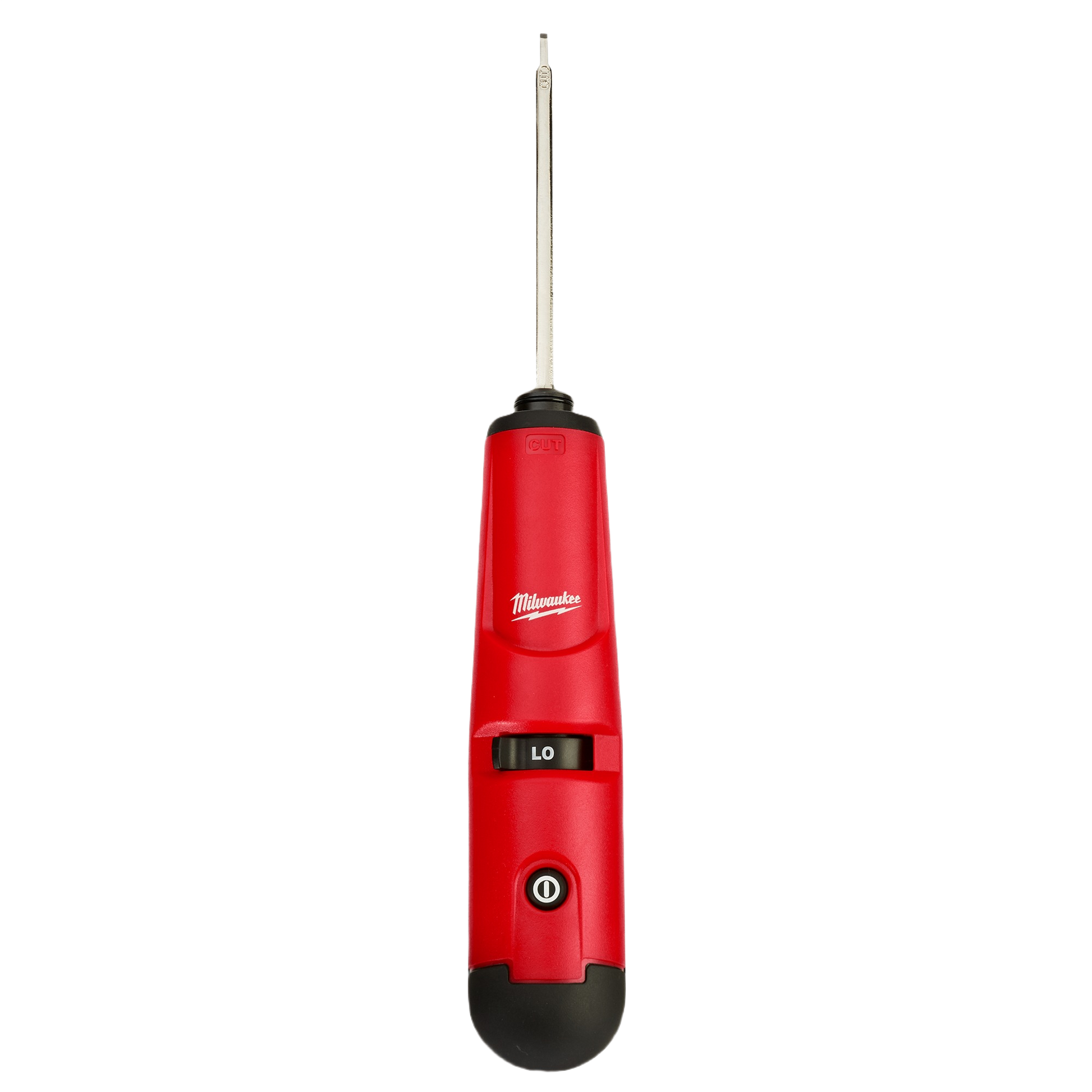 Red Milwaukee punchdown tool with extended metal blade and ergonomic grip for precise telecommunications and home improvement use