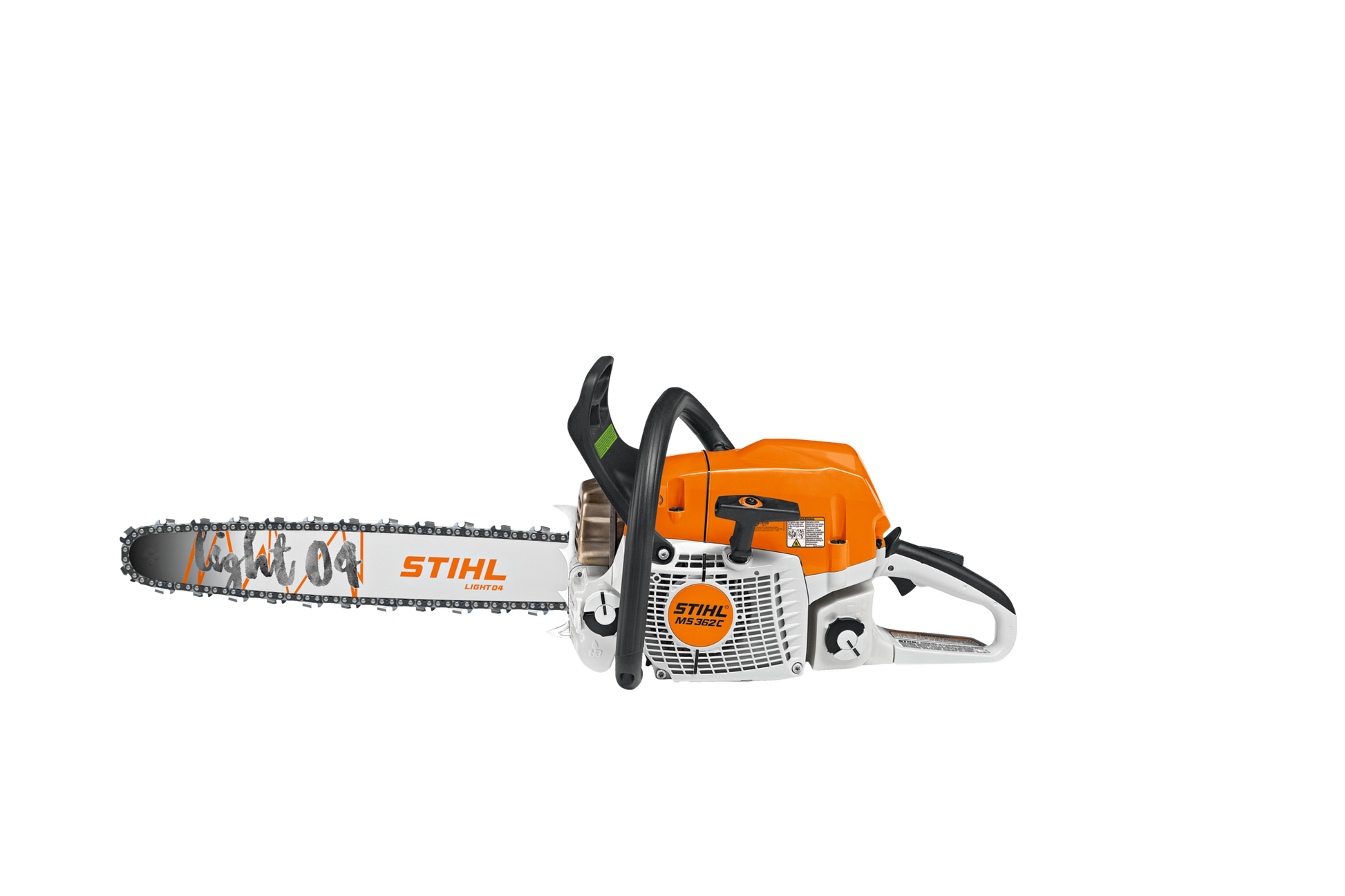 Orange and white gas-powered chainsaw with 20-inch cutting bar designed for professional home improvement tool use tasks