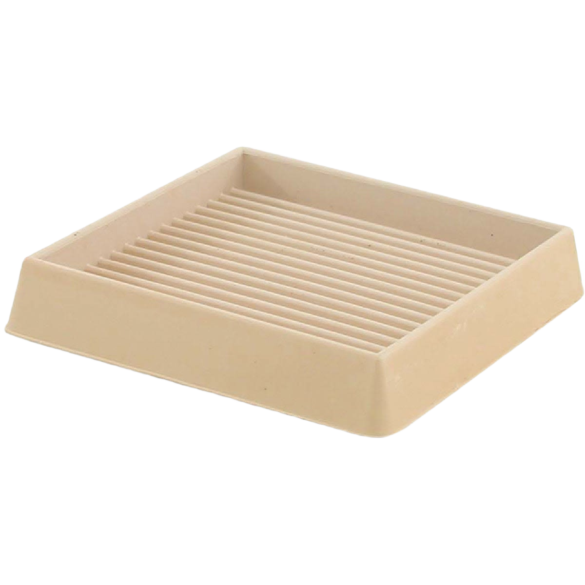 Square almond-colored rubber furniture leg cup with grooved base for floor protection in hardware and furniture accessories collections