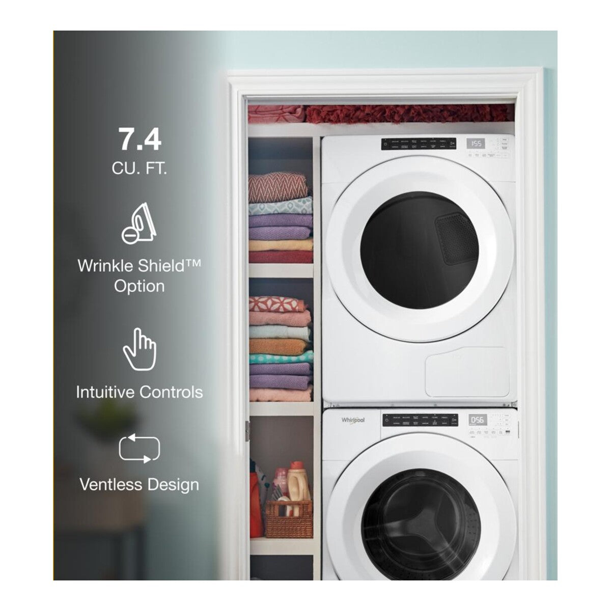 7.4 cu.ft Front Load Heat Pump Dryer with Intiutitive Touch Controls, Advanced Moisture Sensing