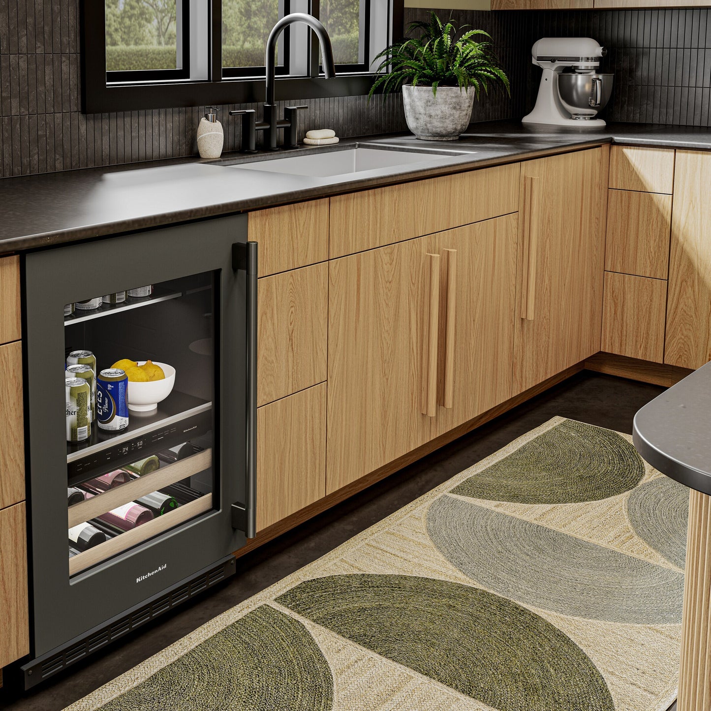 4.8 Cu. Ft. 24-Inch Beverage Center with Left Door Swing and 14-Wine Bottle Capacity with Wood-Front Racks in Black Ore