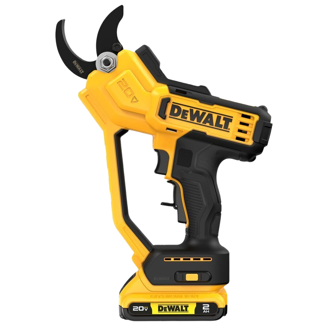 Yellow and black cordless electric pruner with ergonomic grip for garden and tree cutting tasks in outdoor hand tools collection