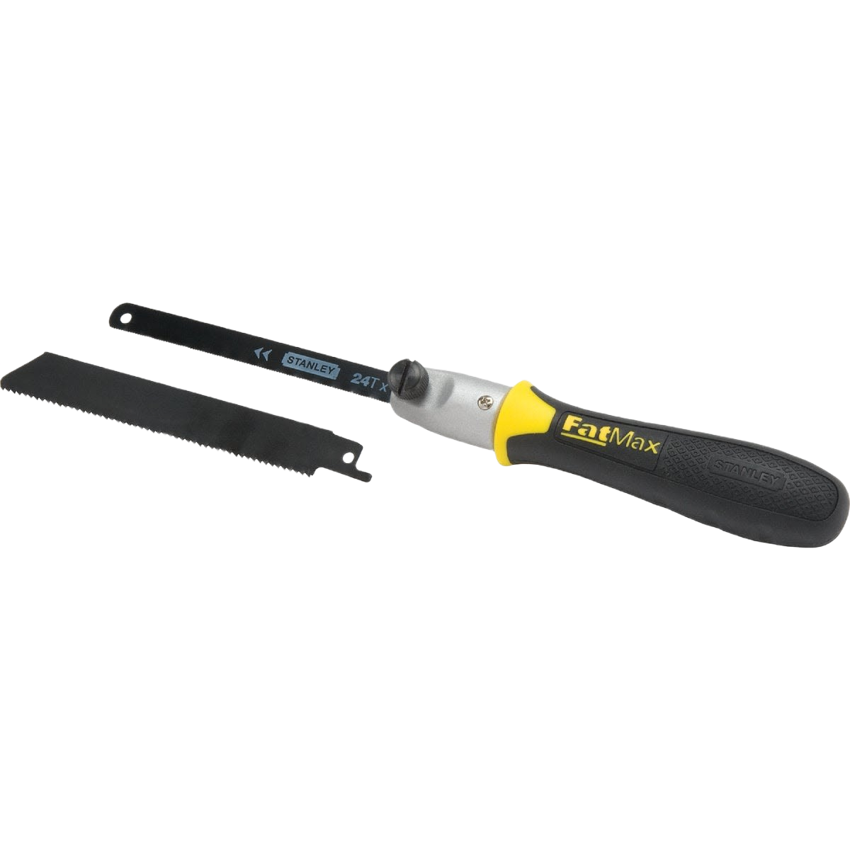 Ergonomic black and yellow multi-purpose saw with 6-inch blade and extra replacement blade for precision cutting tasks
