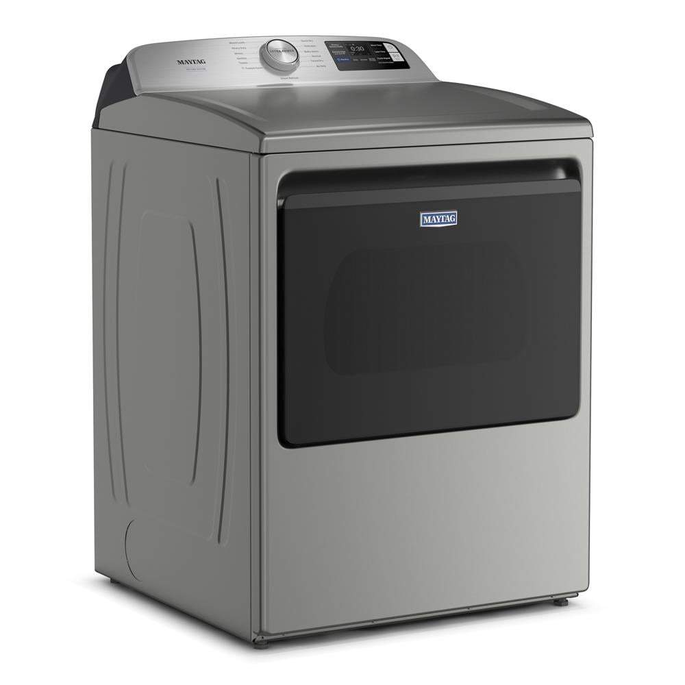 Front view of silver smart top load dryer with digital controls from Dryers and Appliances collections