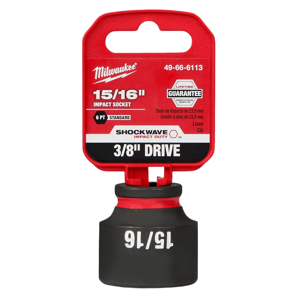 Milwaukee black impact socket with 15/16 size marking and 3/8 drive for tools and home improvement use