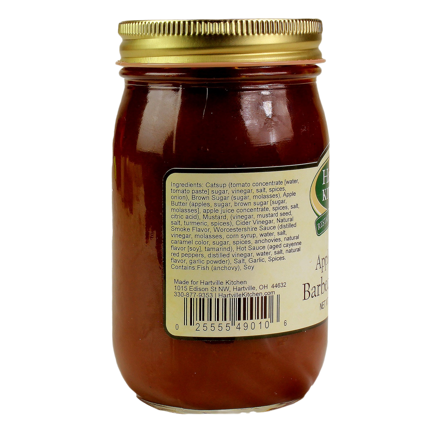 Glass jar of apple butter barbecue sauce with gold lid in sauces and food beverage categories under $25