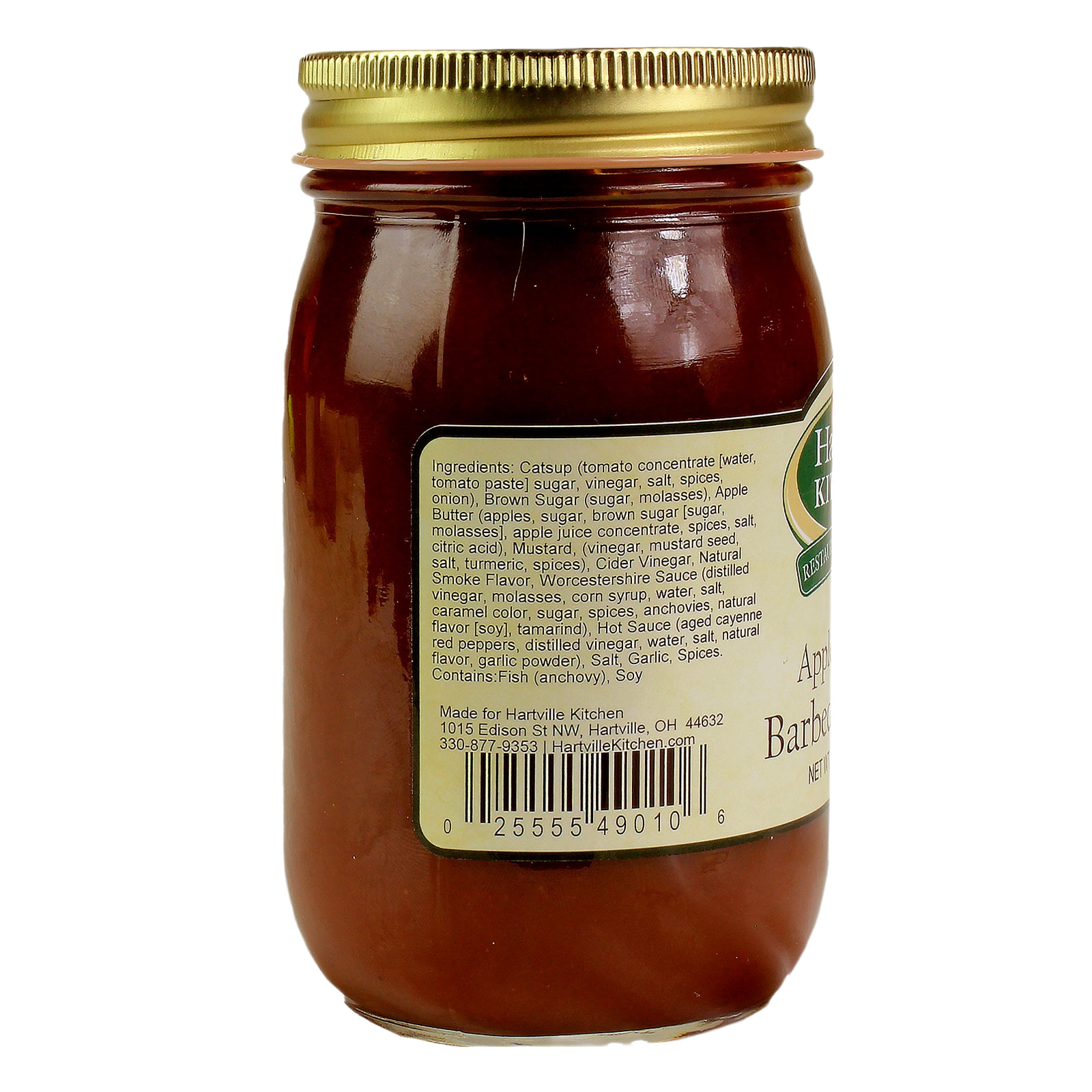 Glass jar of apple butter barbecue sauce with gold lid in sauces and food beverage categories under $25
