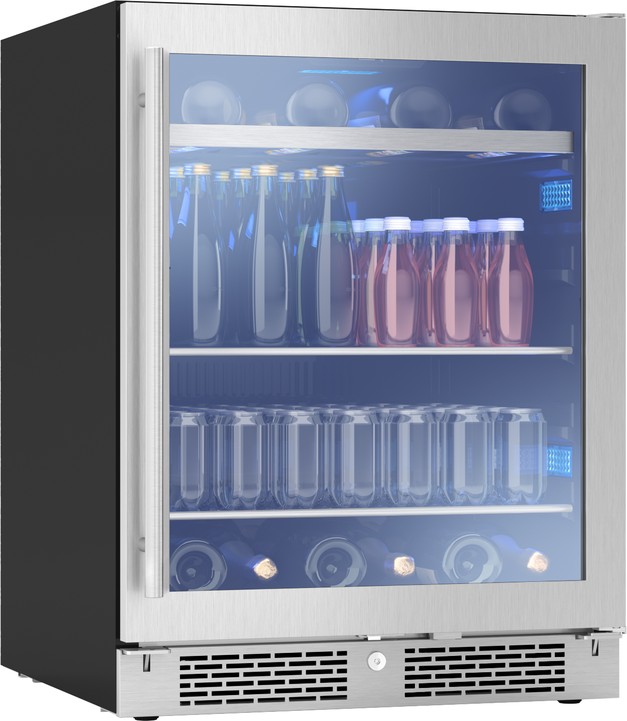 Reversible single zone beverage center with glass door and wood racks, part of refrigerators and kitchenware collections