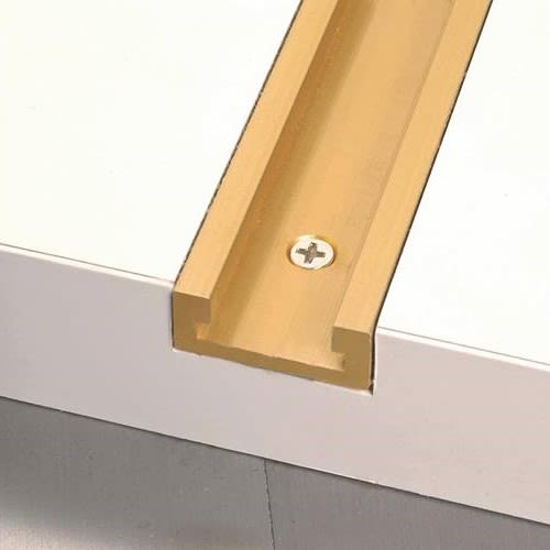Wooden miter channel with recessed groove and screw for precise angle cutting in woodworking and home improvement tasks